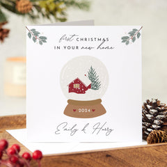 First Christmas In Your New Home Card With Couple Names And Cute Snow Globe Xmas Gift Card 1St Christmas At Your New Home Newlywed