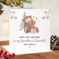 Happy First Christmas As My Grandma And Grandad Card With Name Happy 1St Xmas For Her Him Greeting Card New Grandparents Christmas Card