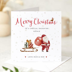 Merry Christmas To A Special Daughter Card With Name Santa Claus Card Xmas Card For Her Special Little Girl Gift Card From Mum Dad