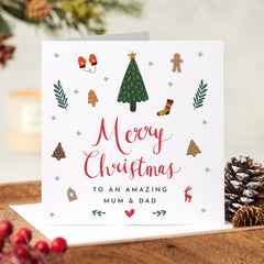 Merry Christmas To An Amazing Mum And Dad Gift Card New Dad Mum Cute Xmas Greeting Cards With Xmas Tree For Mummy Daddy