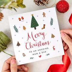 Merry Christmas To An Amazing Mum And Dad Gift Card New Dad Mum Cute Xmas Greeting Cards With Xmas Tree For Mummy Daddy