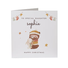 Personalised Christmas Card For Daughter Xmas Card To A Special Daughter With A Cute Bear And Rabbit  For Her Lovely Gift For Daughter