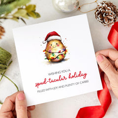 Spud-Tacular Funny Christmas Card For Her Him Friend Family Mum Dad Bestie Cousin Gift Xmas Wishes Card For Holiday Spud Card