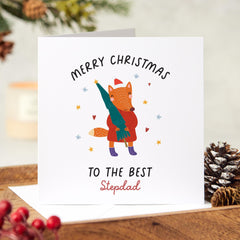 Card For Stepdad Merry Christmas Card To The Best Stepdad For Him Xmas Card Greeting Card With Fox Theme Cute Fox Xmas Card