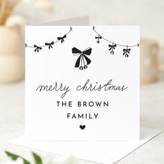 Merry Christmas Card With Family Name Xmas Gift Card For Her Him Newlywed Xmas Card Personalised Christmas Card Elegant Modern Black White