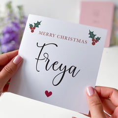 Merry Christmas Card With Name Elegant Floral Design For Her Him Friend Bestie For Best Friend Xmas Cards Doctor Nurse Colleague Employee