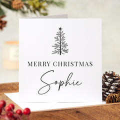 Personalised Merry Christmas Card With Name Xmas Tree Design With Name For Her Him Friend Corporate Xmas Cards For Employees Colleague Boss