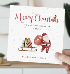 Merry Christmas To A Special Daughter Card With Name Santa Claus Card Xmas Card For Her Special Little Girl Gift Card From Mum Dad