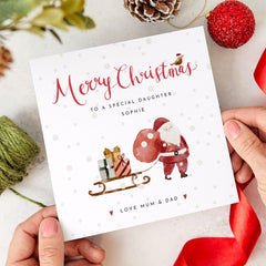 Merry Christmas To A Special Daughter Card With Name Santa Claus Card Xmas Card For Her Special Little Girl Gift Card From Mum Dad