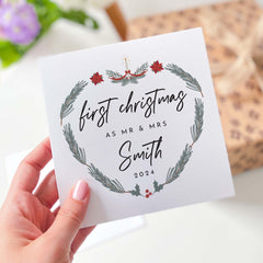 First Christmas As Mr And Mrs Last Name Card Personalised Our 1St Christmas Married Newlywed Xmas Card Newlywed Card For Wife Husband