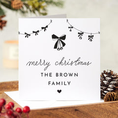 Merry Christmas Card With Family Name Xmas Gift Card For Her Him Newlywed Xmas Card Personalised Christmas Card Elegant Modern Black White