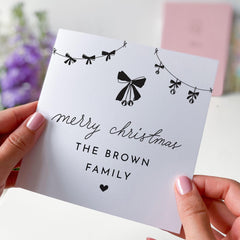 Merry Christmas Card With Family Name Xmas Gift Card For Her Him Newlywed Xmas Card Personalised Christmas Card Elegant Modern Black White