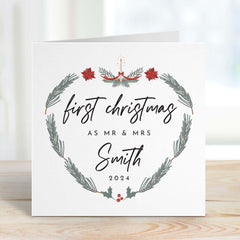 First Christmas As Mr And Mrs Last Name Card Personalised Our 1St Christmas Married Newlywed Xmas Card Newlywed Card For Wife Husband