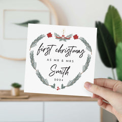 First Christmas As Mr And Mrs Last Name Card Personalised Our 1St Christmas Married Newlywed Xmas Card Newlywed Card For Wife Husband