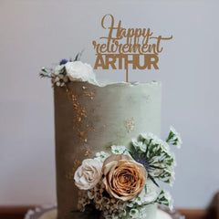 Personalised Retirement Cake Topper with Name Wooden Retirement Decor Happy Retirement Retired Men Women Party Decoration Faraway