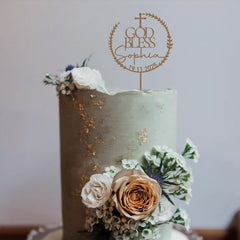 Gold Baptism Cake Topper Wooden Personalised Silver Rose Gold Black Painted Christening God Bless Name & Date First Communion Decor Boy Girl