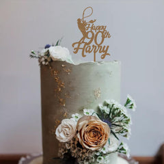 Fishing birthday wooden cake topper with name and age Personalised Fisher Decor 30th 40th 50th 60th 70th 80th Black Silver Gold Rose