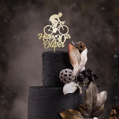 Cycling birthday cake topper with age and name for him Personalised bicycle party decor 20th 50th 60th 70th 30th 40th For boy adult man