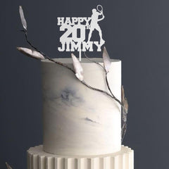Male Tennis Happy Birthday Cake Topper with Age and Name Personalised tennis player Party cake decor 20th 50th 60th 70th 30th for man adult