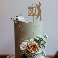 Men Personalised Golf Birthday Cake Topper with Age and Name Wooden Golf Party cake Decor 30th 40th 50th 60th 70th for Man Him Golf Lover