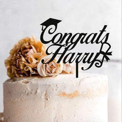 Congrats Wooden Cake Topper for Graduation wood cake topper with cap Black gold rustic white pink Graduation Party decor gift Class of 2025