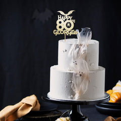 Halloween themed happy birthday cake topper with age and name for her or him Personalised Party Decor 30th 40th 50th Birthday spooky decor