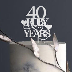 40 Ruby Years Wooden Anniversary Cake Topper 40th Ruby Anniversary Birthday Custom Anniversaries Party Decor