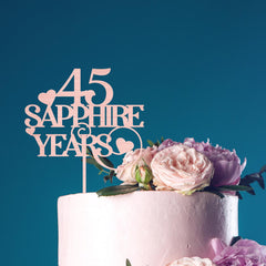 45 Sapphire Years Wooden Anniversary Cake Topper 45th Sapphire Anniversary Birthday Custom Anniversaries Party Decor