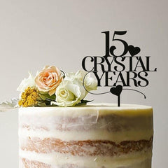 15 Crystal Years Wooden Anniversary Cake Topper 15th Crystal Anniversary Birthday Custom Anniversaries Party Decor