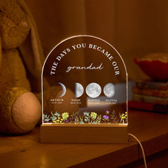 Personalised Grandad Moon Phase Lamp, Custom Grandchildren Acrylic Night Light, Family Moon Keepsake Gift