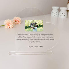 Personalised Acrylic Heart Plaque for Dad, Custom Daddy Photo Gift, Father’s Day Keepsake