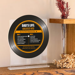 Funny Dad Vinyl Record Plaque, Personalised Father’s Day Gift, Dad Life Greatest Hits Sign, Acrylic Keepsake