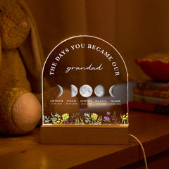 Personalised Grandad Moon Phase Lamp, Custom Grandchildren Acrylic Night Light, Family Moon Keepsake Gift