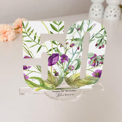 Personalised Birthday Floral Acrylic Number Sign Milestone 30th 40th 50th Age Gift Her