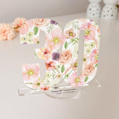 Personalised Anniversary Floral Acrylic Number Sign Couple Wedding Gift