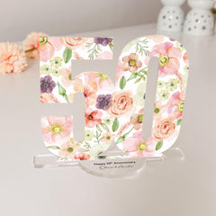 Personalised Anniversary Floral Acrylic Number Sign Couple Wedding Gift