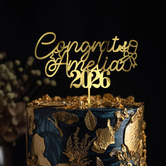 Personalised Congrats Graduation Cake Topper Gold Silver Acrylic Class Of 2026