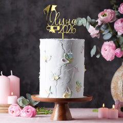 Personalised Graduation Cake Topper Name Year Acrylic Mirror Gold Silver 2026
