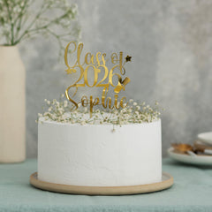 Personalised Class Of 2026 Graduation Cake Topper Acrylic Mirror Gold Silver Name