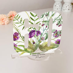 Personalised Birthday Floral Acrylic Number Sign Milestone 30th 40th 50th Age Gift Her