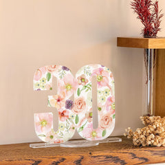 Personalised Anniversary Floral Acrylic Number Sign Couple Wedding Gift