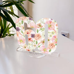 Personalised Anniversary Floral Acrylic Number Sign Couple Wedding Gift