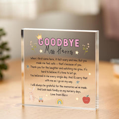 Personalised Nursery Teacher Goodbye Acrylic Plaque Gift Leaving Nursery Keepsake from Child
