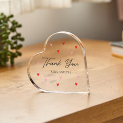 Personalised Teacher Heart Acrylic Keepsake – Thank You Gift for Teacher