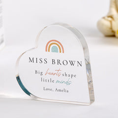 Personalised Teacher Heart Acrylic Plaque – Thank You Teacher Gift with Child's Name Keepsake