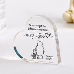 Personalised Teacher Heart Acrylic Plaque – Thank You Teacher Keepsake from Child
