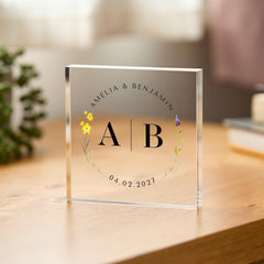 Personalised Wedding Acrylic Plaque Gift – Custom Initials Keepsake for Couple