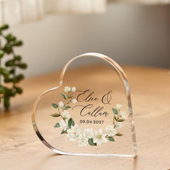 Personalised Heart Acrylic Plaque – Wedding Engagement Anniversary Keepsake
