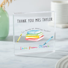 Personalised Teacher Acrylic Block Gift – Thank You Keepsake from Child End of Term Present