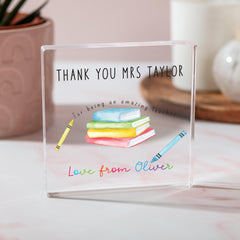 Personalised Teacher Acrylic Block Gift – Thank You Keepsake from Child End of Term Present